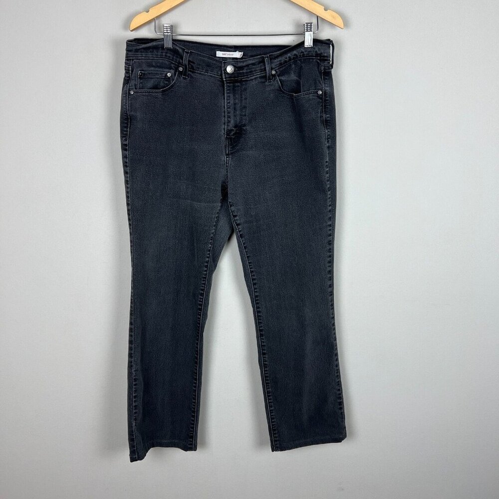 Levis 505 Straight Jeans Womens 33 Charcoal Black Gray High Rise Stretch Crop‎